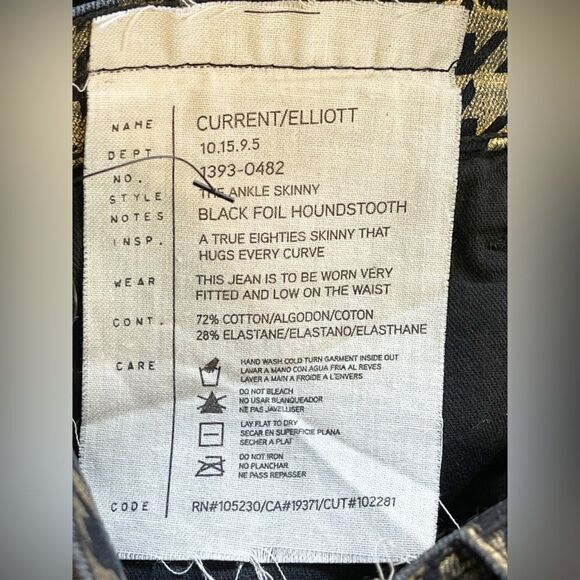 Current/Elliot Ankle Skinny Houndstooth Jeans coated in gold & black foil 26 - Picture 5 of 7